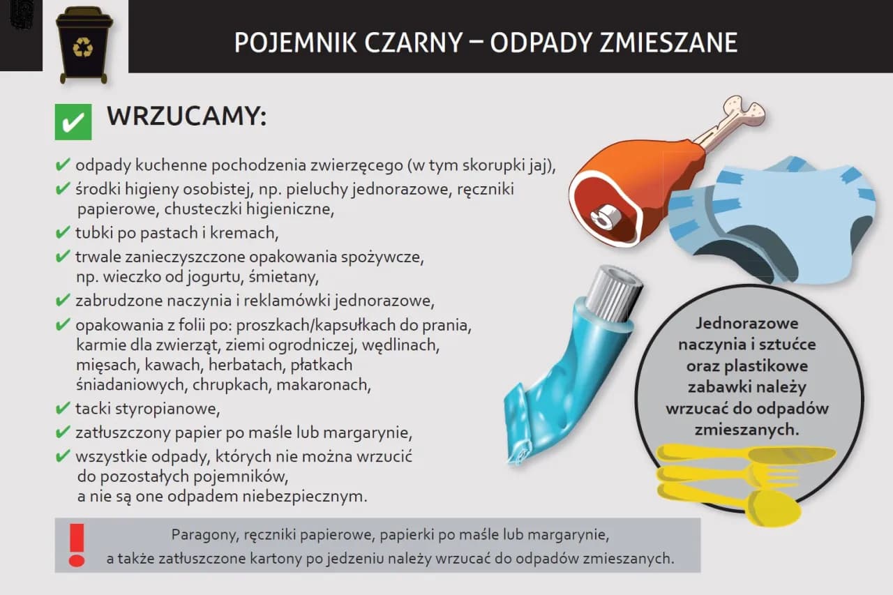 Co wrzucamy do czarnego pojemnika na śmieci - kompletna lista odpadów